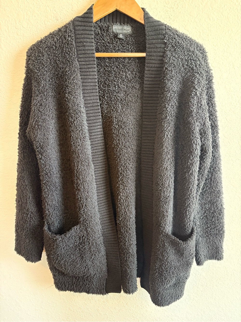 Barefoot Dreams Cozy Chic Black Open Front Cardigan Sweater with Pockets XS